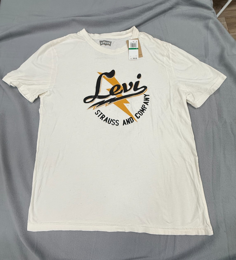 Levi's T-Shirt Men Large Optic White Graphic 100% Cotton Short Sleeve Casual NWT